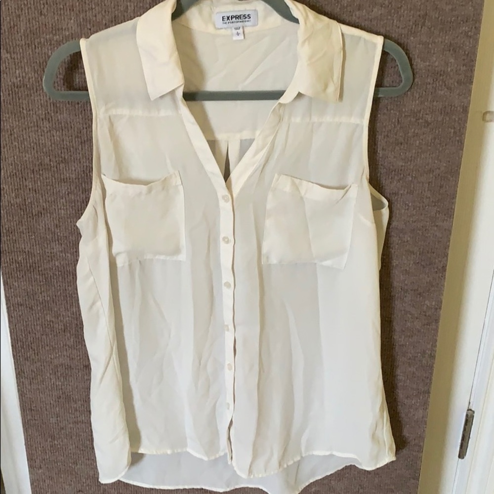 Express sheer sleeveless collar button up